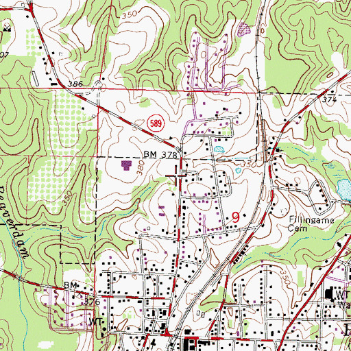 Topographic Map of Purvis Fire Department, MS