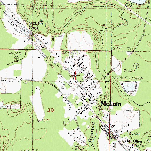 Topographic Map of McLain Volunteer Fire Department, MS