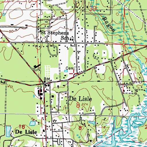Topographic Map of Harrison County Fire Service - Delisle Volunteer Fire Department, MS