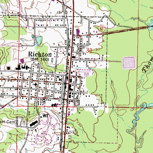 Topographic Map of Richton Volunteer Fire Department, MS