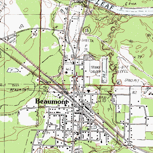 Topographic Map of Beaumont Town Fire Department, MS