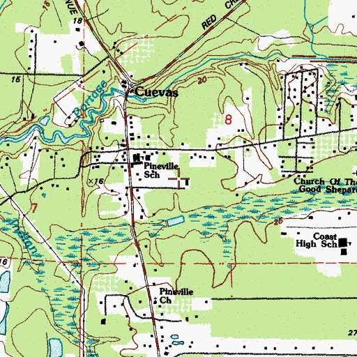 Topographic Map of Harrison County Fire Service - Cuevas Volunteer Fire Department, Station 13, MS