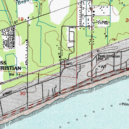 Topographic Map of Pass Christian Fire Department Station 1 Main Station, MS