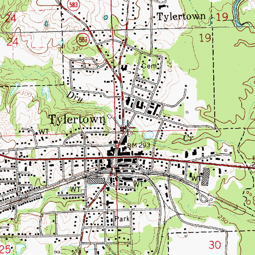 Topographic Map of Tylertown Fire Department, MS