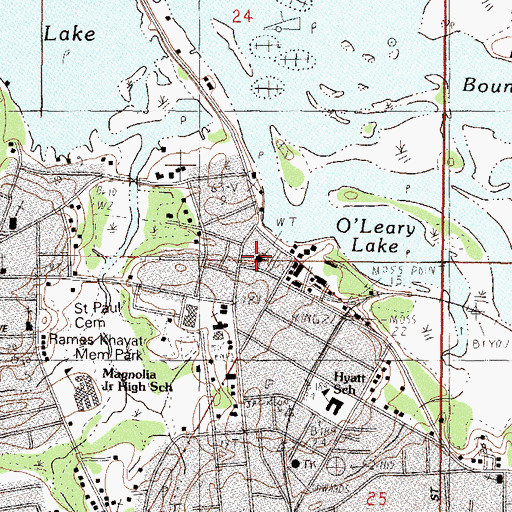 Topographic Map of Moss Point Fire Department Central Station, MS