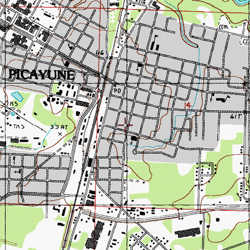 Topographic Map of Picayune Fire Department Station 2, MS