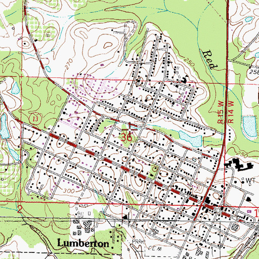 Topographic Map of Lumberton Fire Department, MS