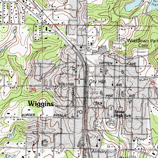 Topographic Map of Wiggins Fire Department, MS