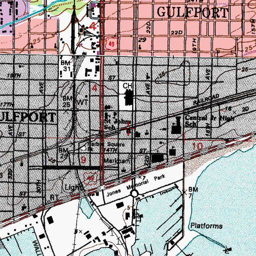 Topographic Map of Gulfport Fire Department Central, MS