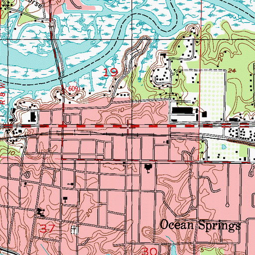 Topographic Map of Ocean Springs Fire Department James A Murray Senior Station, MS