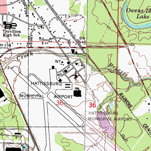 Topographic Map of Hattiesburg Fire Department Station 3, MS