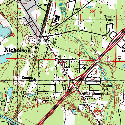 Topographic Map of Nicholson Volunteer Fire Department, MS