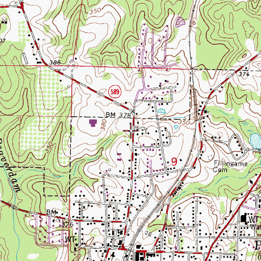 Topographic Map of Purvis Fire Department Administration, MS