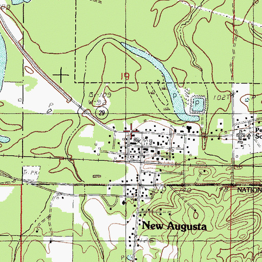 Topographic Map of New Augusta Volunteer Fire Department, MS