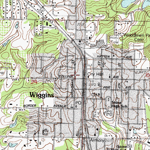 Topographic Map of Emergency Management Services, MS