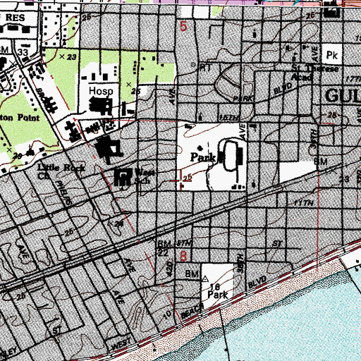 Topographic Map of Gulfport Fire Department Station 2, MS