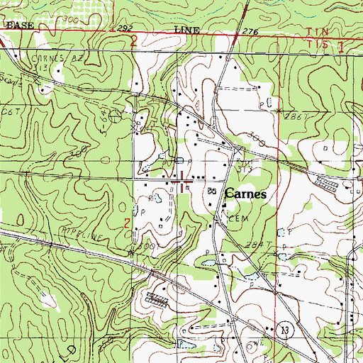 Topographic Map of Carnes Volunteer Fire Department Station 1 Headquarters, MS
