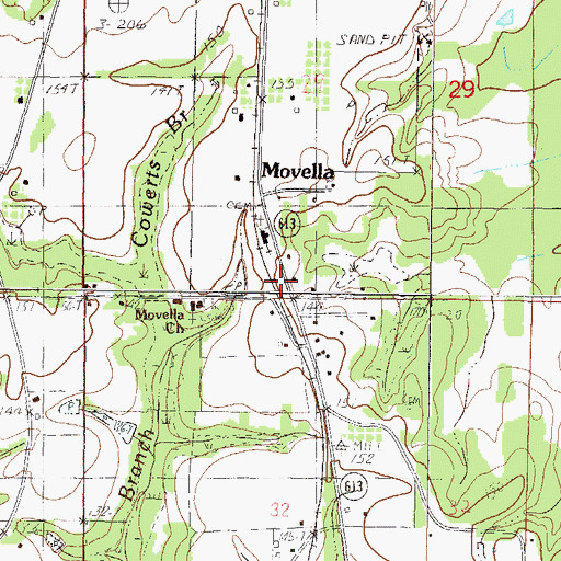 Topographic Map of Movella Volunteer Fire Department, MS