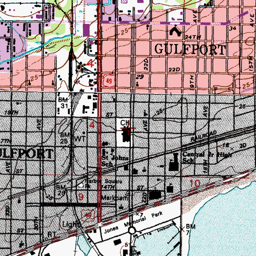 Topographic Map of Gulfport Police Communications, MS