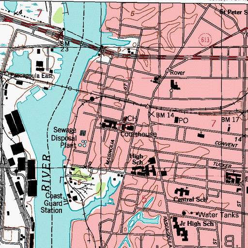 Topographic Map of Jackson County Sheriff's Office, MS
