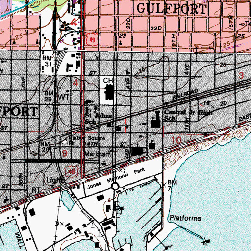 Topographic Map of Gulfport Police Department - Training, MS