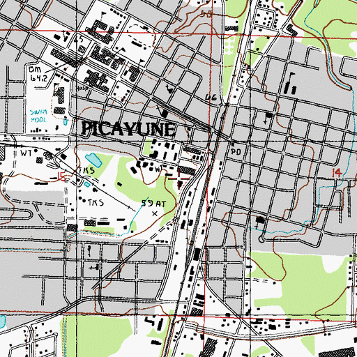 Topographic Map of Picayune Police Department, MS