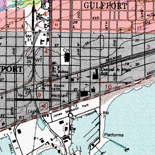 Topographic Map of Gulfport Police Department, MS