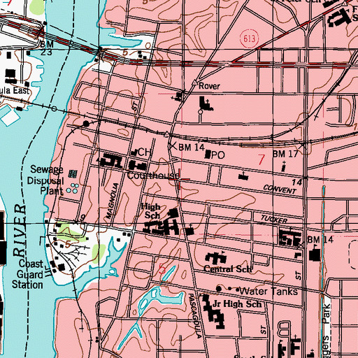 Topographic Map of Jackson County Emergency Communications, MS