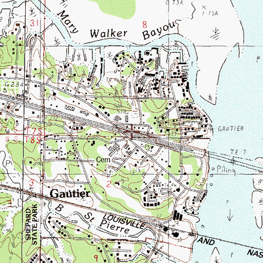 Topographic Map of Gautier City Police Department, MS