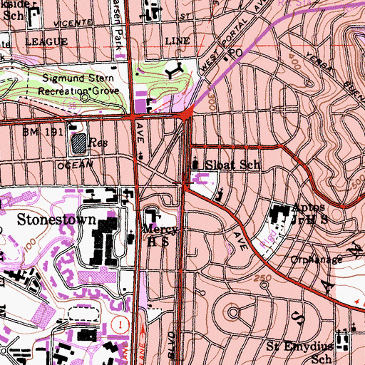 Topographic Map of Commodore Sloat Elementary School, CA