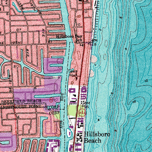 Topographic Map of Hillsboro Beach Police Department, FL