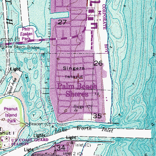 Topographic Map of Palm Beach Shores Police Department, FL