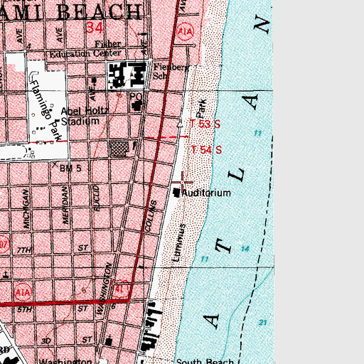 Topographic Map of Miami Beach - Beach Patrol Ocean Rescue, FL
