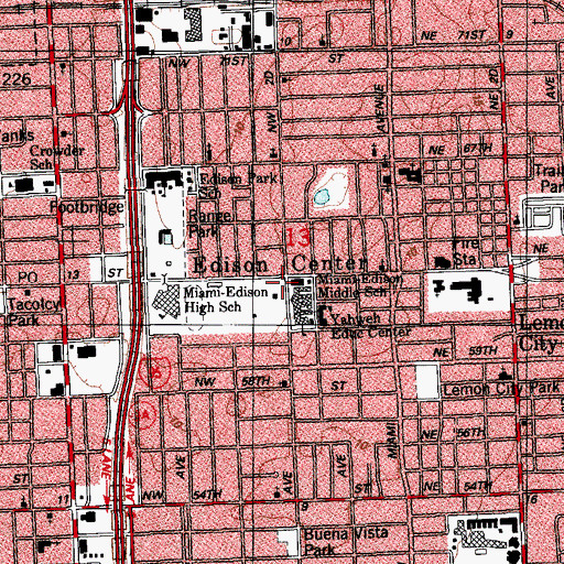 Topographic Map of Miami - Dade Schools Police Department, FL