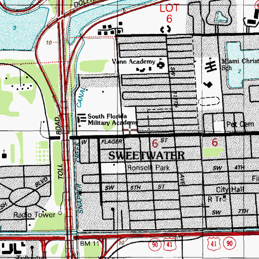 Topographic Map of Sweetwater Police Department, FL