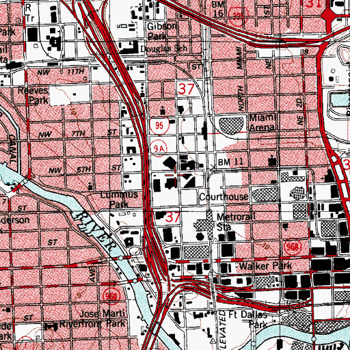 Topographic Map of Miami Police Department - Investigations, FL