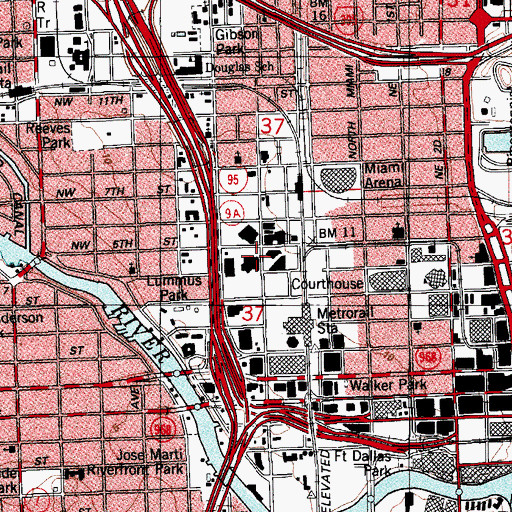 Topographic Map of Miami Police Department Headquarters, FL