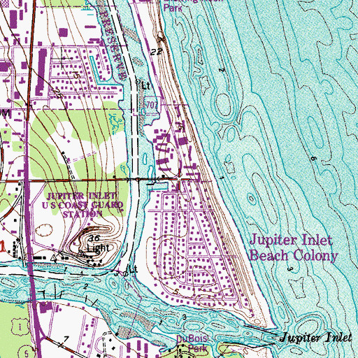 Topographic Map of Jupiter Inlet Colony Police Department, FL