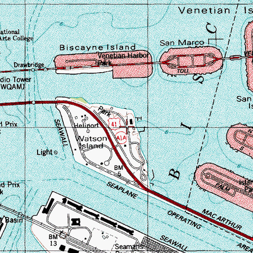 Topographic Map of Miami Police Department - Marine Patrol, FL