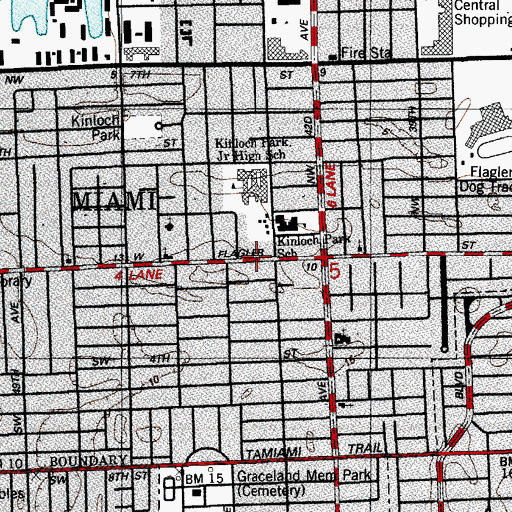 Topographic Map of Miami Police Department West Flagler NET, FL