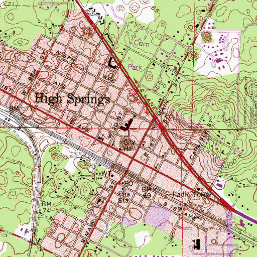 Topographic Map of High Springs Police Department, FL