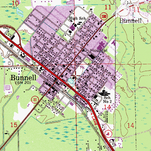 Topographic Map of Bunnell Police Department, FL