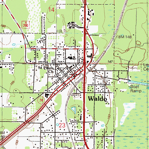 Topographic Map of Waldo Police Department, FL
