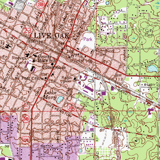 Topographic Map of Live Oak Police Department, FL