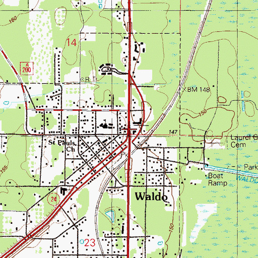 Topographic Map of Waldo Police Department Meeting Hall, FL