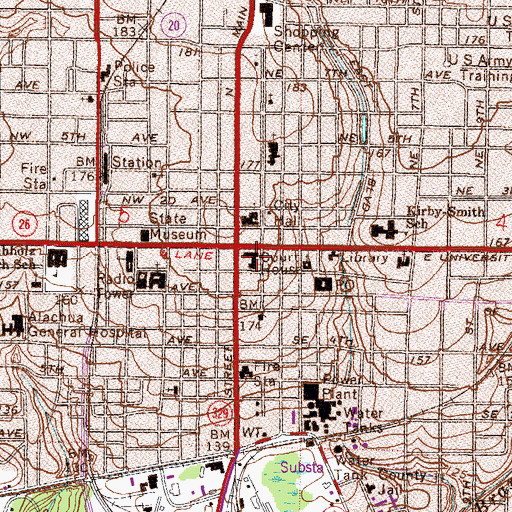 Topographic Map of Gainesville Police Department, FL