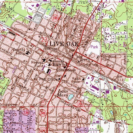 Topographic Map of Suwannee County Help Stop Crime Office, FL