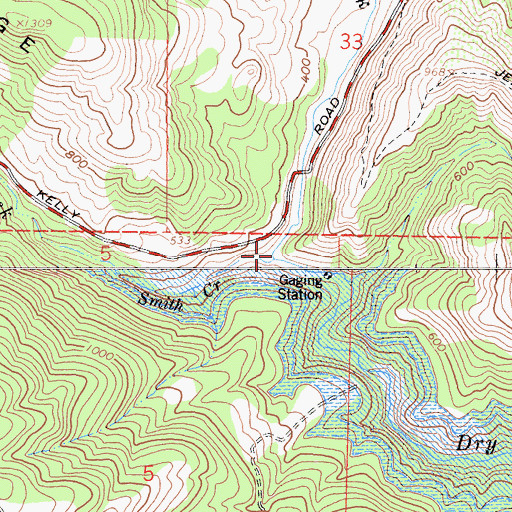 Topographic Map of Smith Creek, CA