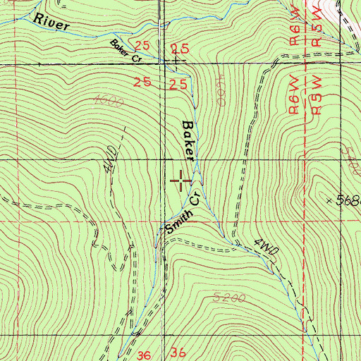 Topographic Map of Smith Creek, CA