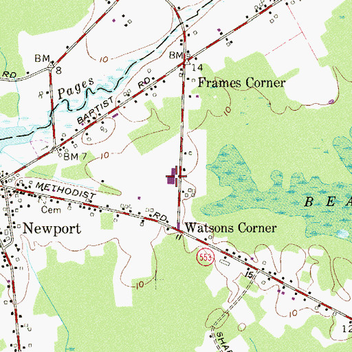 Topographic Map of Downe Township Elementary School, NJ